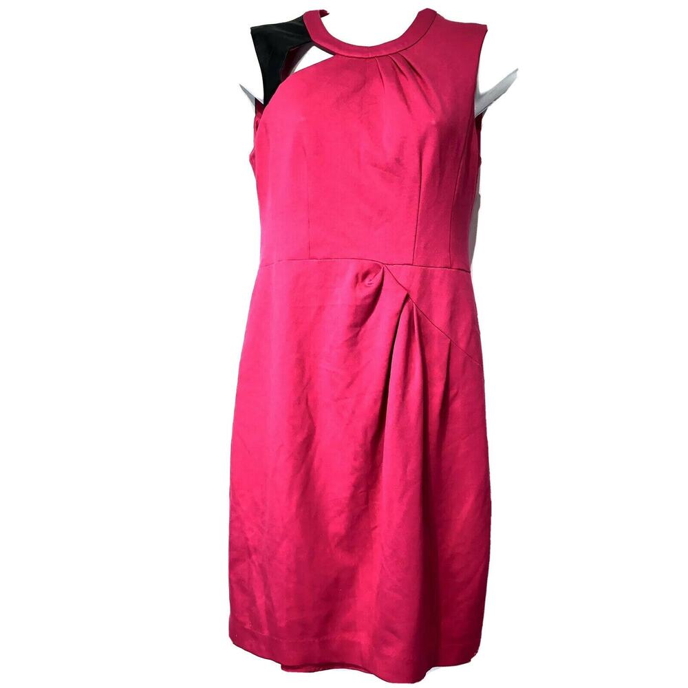 nanette lepore pink black Leather Shoulder Sleeveless sheath dress womens size 4